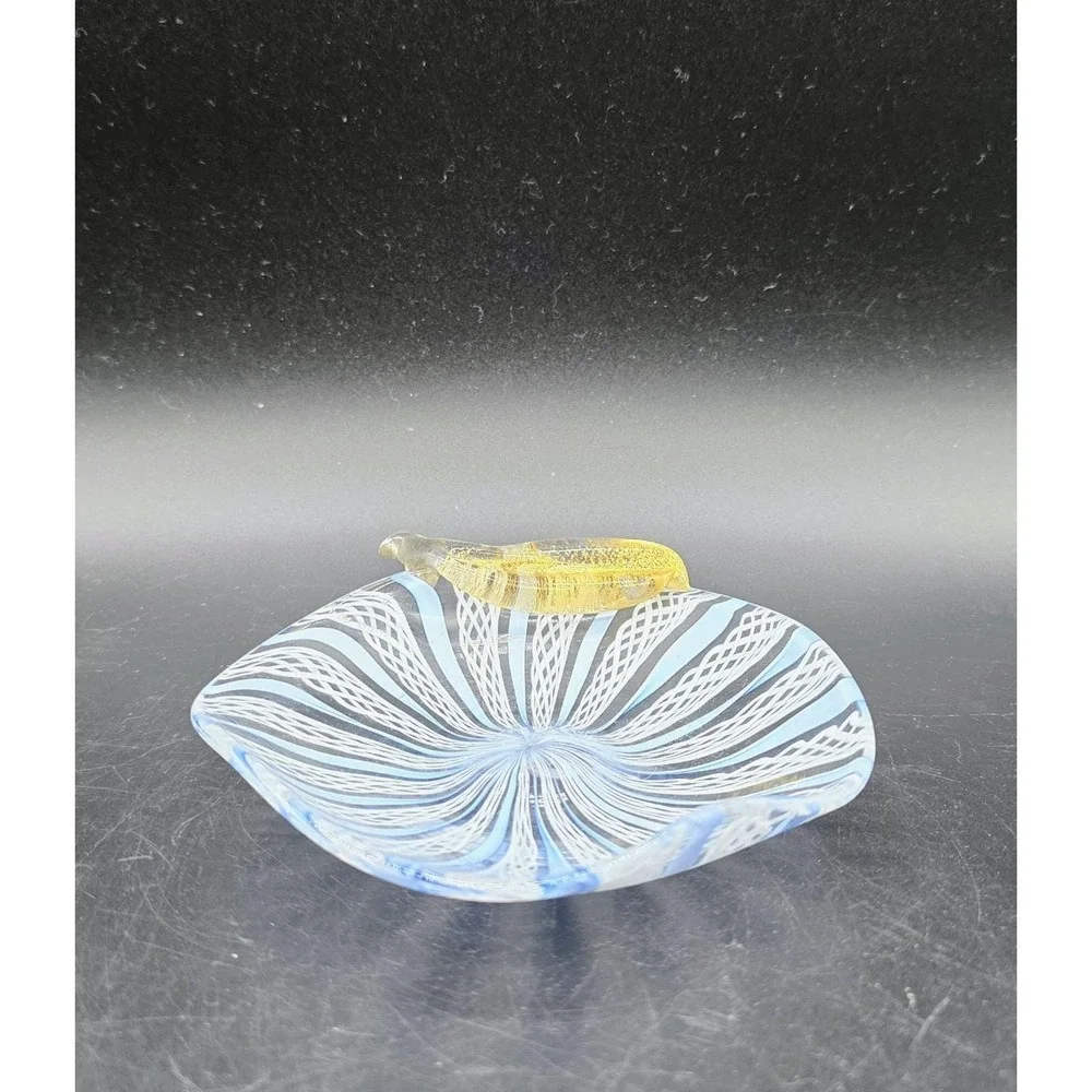 Vintage Murano Blue Zanfanirico Ribbon Glass Apple Trinket Dish 4.75